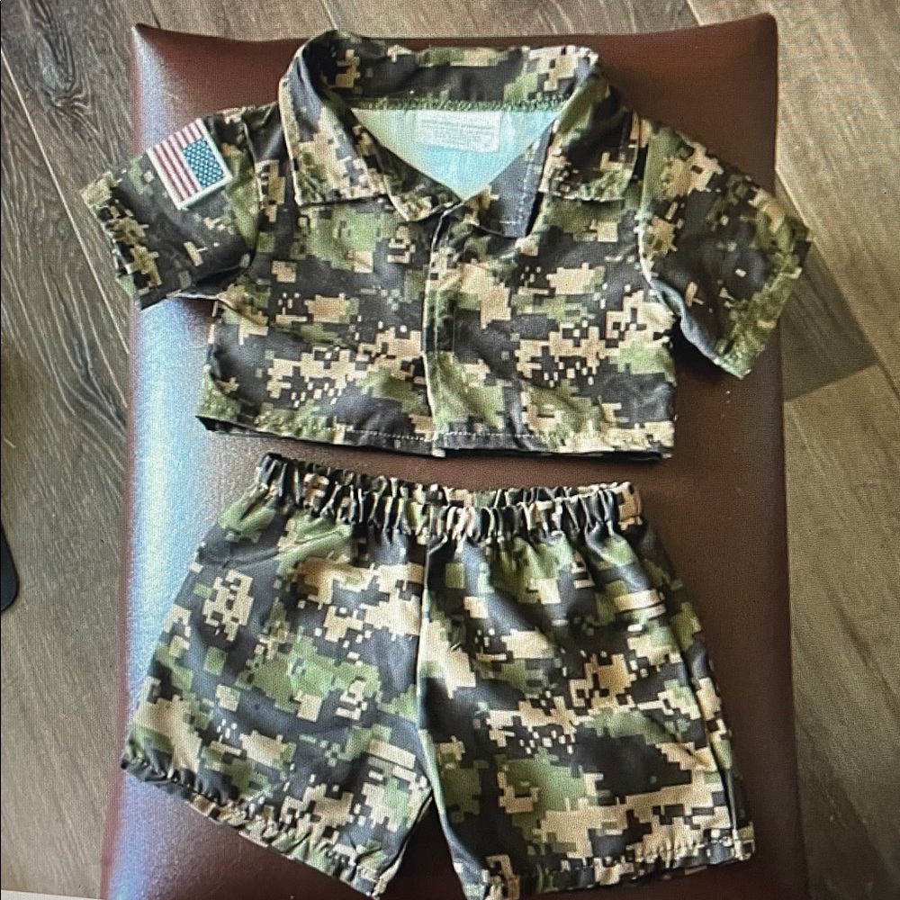 Build A Bear Workshop Camo Military Uniform Shorts & Shirt Set